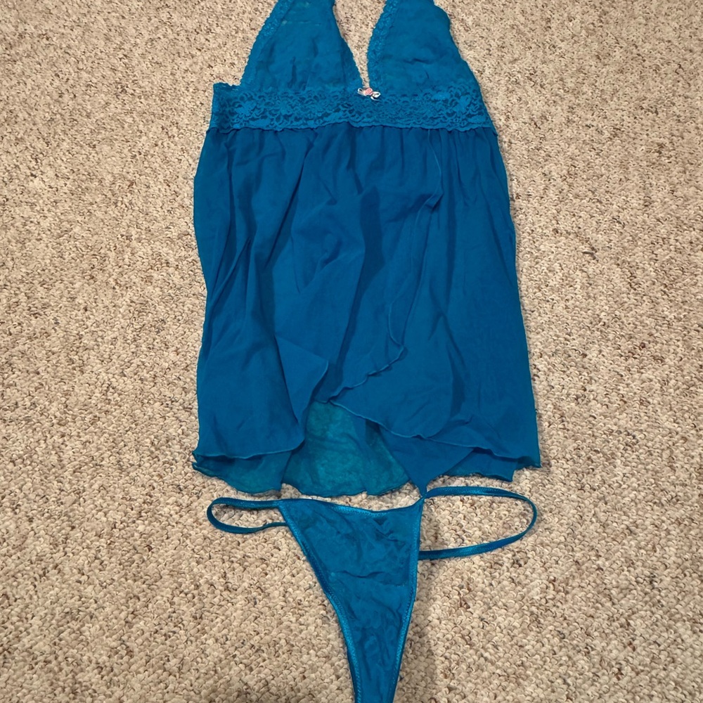 Lace Trimmed Blue Halter Lingerie